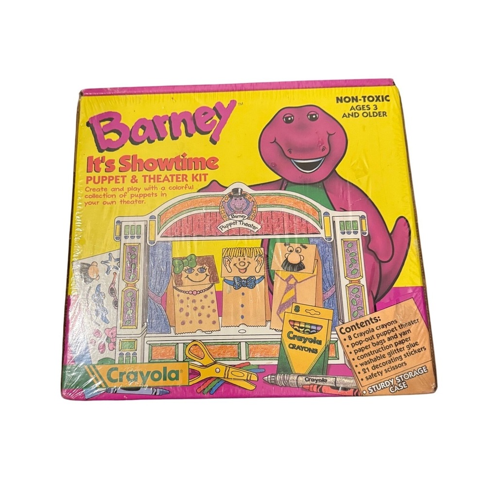 Barney It's Showtime Puppet Theater Kit Crayola Non Toxic Kids Craft Activity Ne